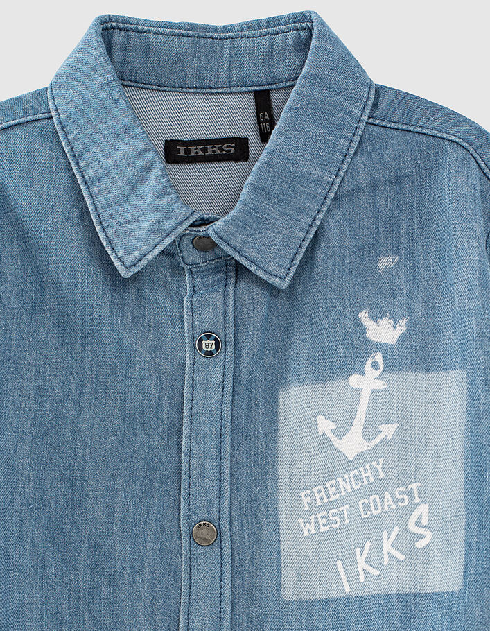 Boys’ lasered organic cotton denim shirt - IKKS