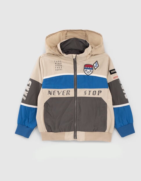 Boys’ beige, blue and grey patched jacket