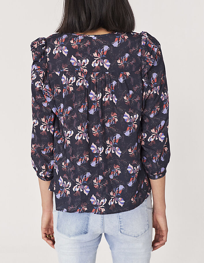Women’s floral print ruffled Ecovero® viscose blouse - IKKS