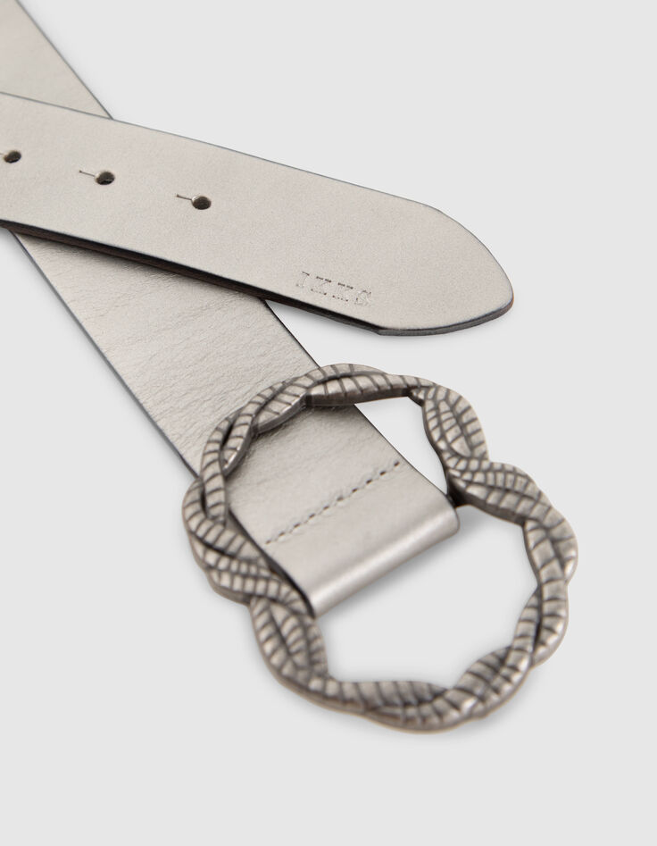 Ceinture robe en cuir argenté à boucle torsadée Femme -5