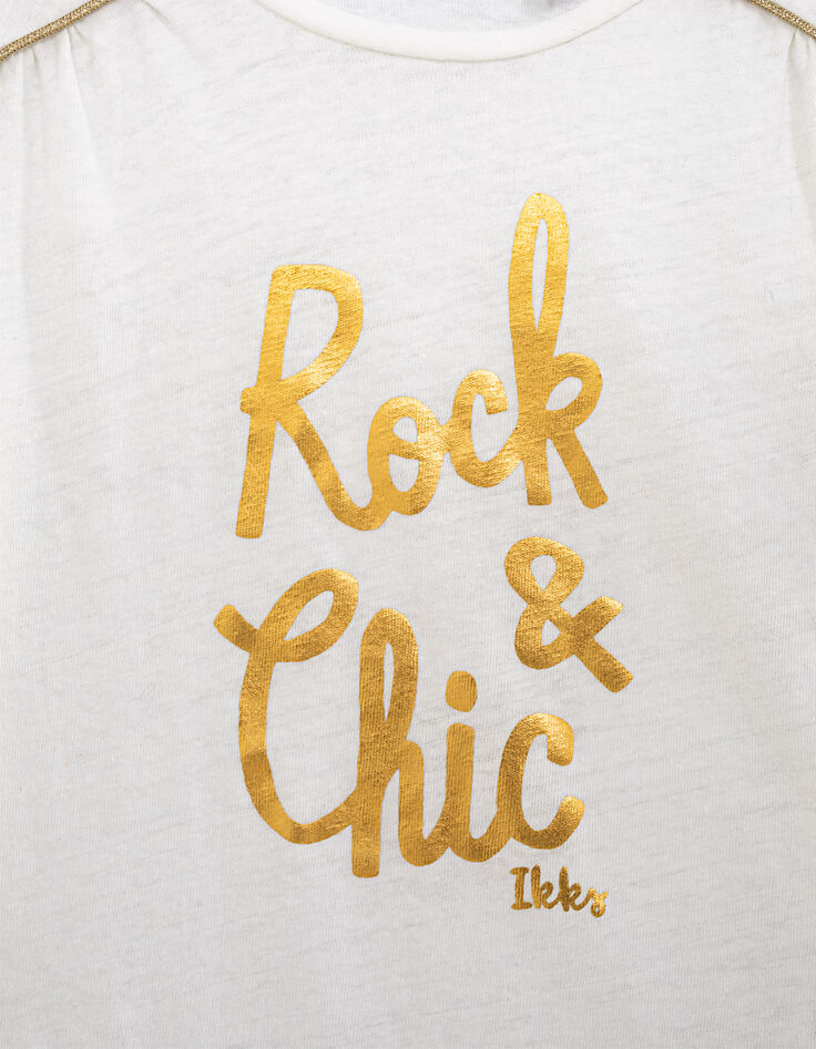 Girls’ off-white T-shirt with gold slogan-3