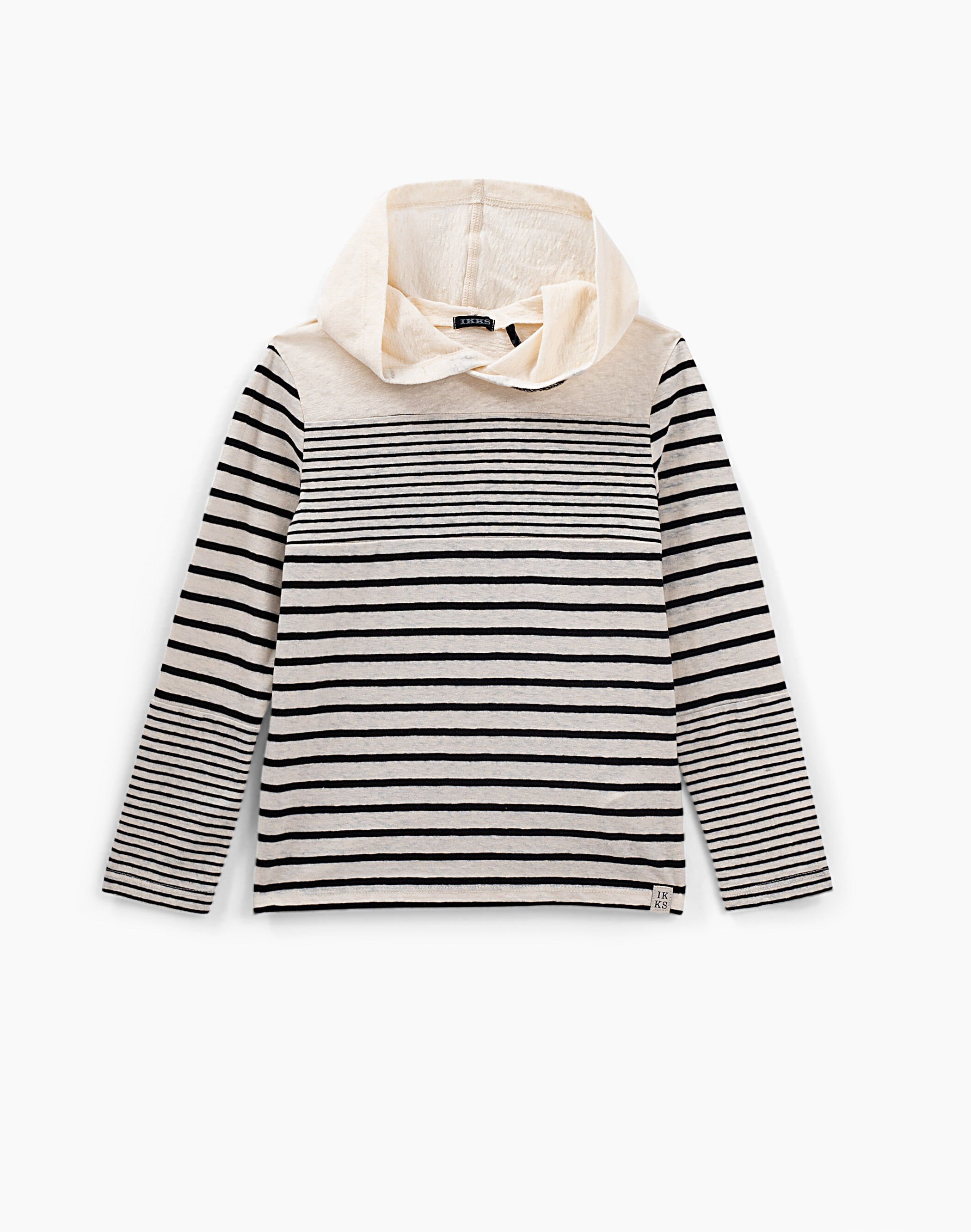 Camiseta marinera cruda rayas negras con capucha ni o