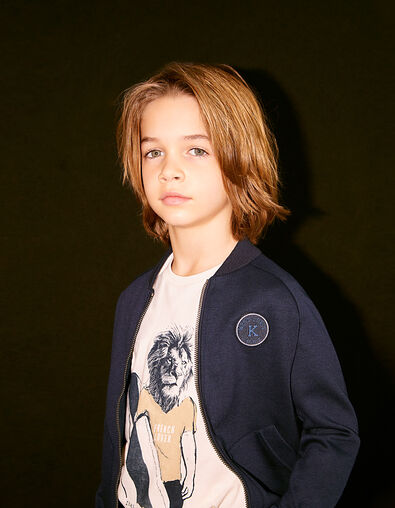 Cárdigan navy estilo teddy con letras niño  - IKKS