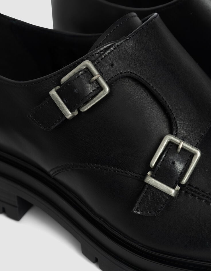 Derbies à boucles noirs cuir Homme-5
