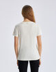 Elfenbeinfarbenes Damen-T-Shirt aus Baumwolle und Leinen-3