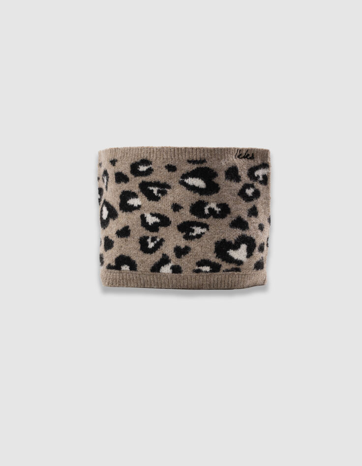 Girls’ beige knit snood with leopard motif-3 Girls’ beige knit snood with leopard motif-3