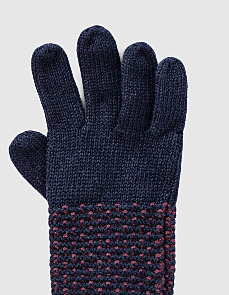 Gants navy et rouge tricot points fantaisie garçon -3 Gants navy et rouge tricot points fantaisie garçon -3