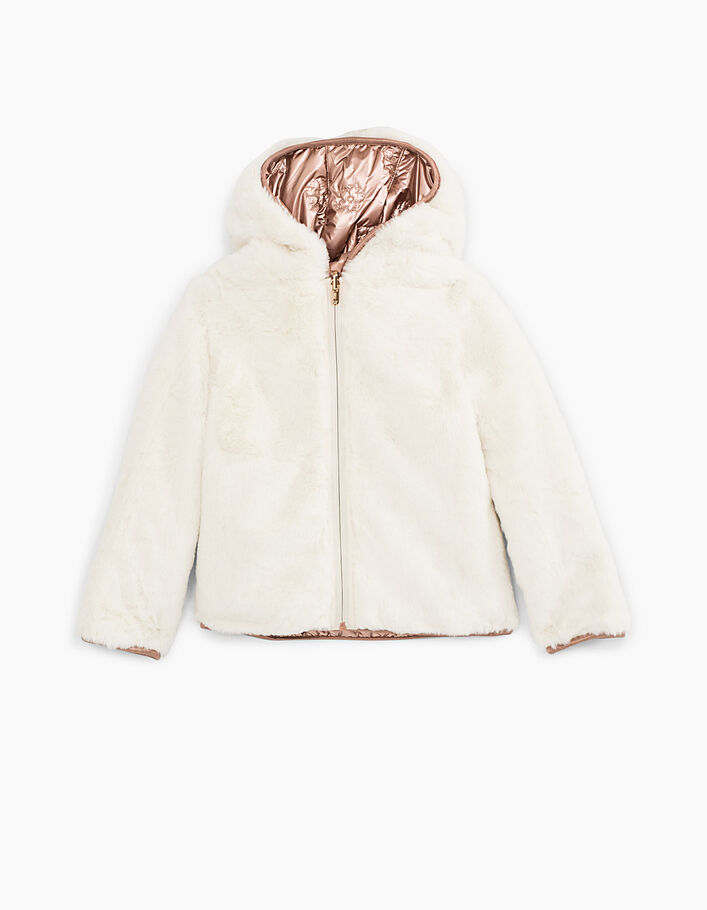 Gewatteerde jas in rose gold en gebroken wit voor meisjes - IKKS