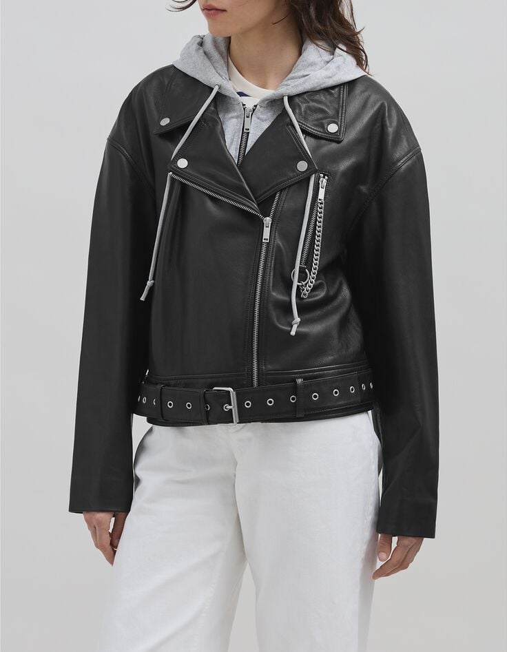 Veste cuir noir esprit motard chevrons clous Femme-2 Veste cuir noir esprit motard chevrons clous Femme-2