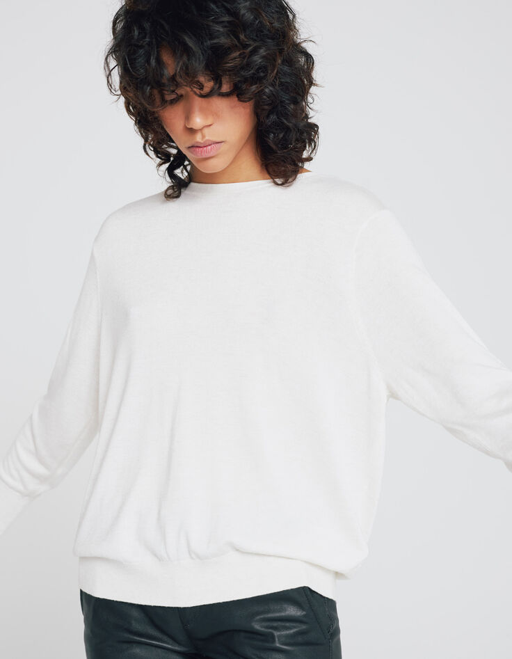 Cárdigan punto blanco roto reversible mujer-1