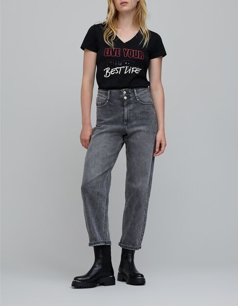 Tee-shirt noir à message Femme - IKKS