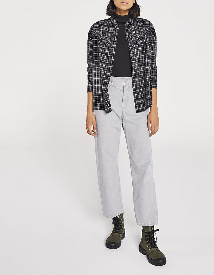 Chemise en coton à carreaux détail volant femme-3