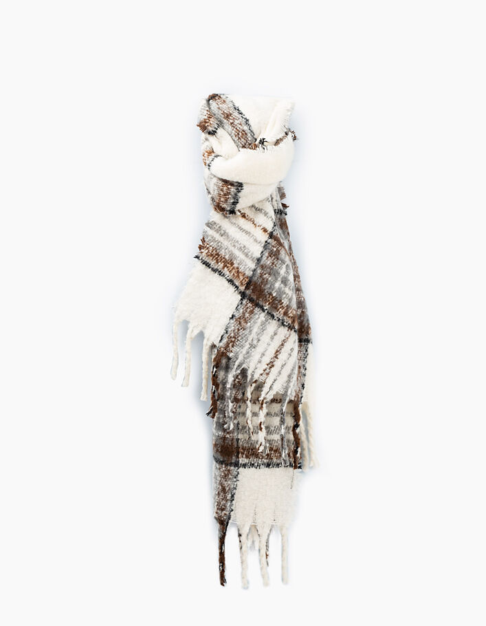 Women’s mahogany check fluffy scarf - IKKS