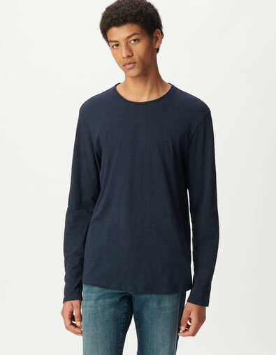 Camiseta L'Essentiel azul marino cuello redondo manga larga Hombre - IKKS