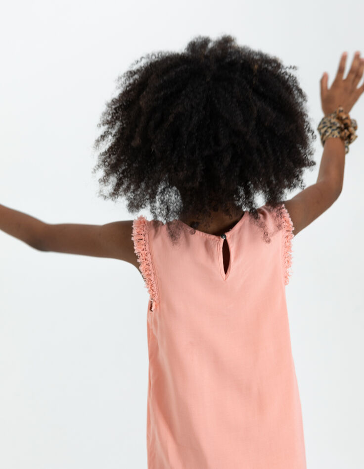 Girls’ peach dress, lace trim-2