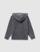 Pull à capuche gris tricot visuel chien garçon-5