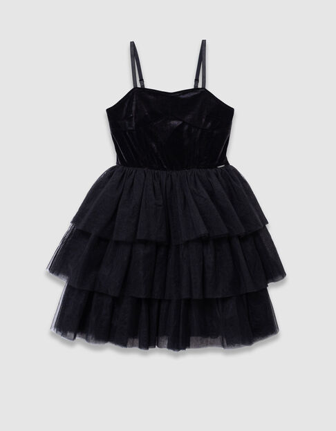 Girls&rsquo; black velvet and tulle bustier dress - IKKS