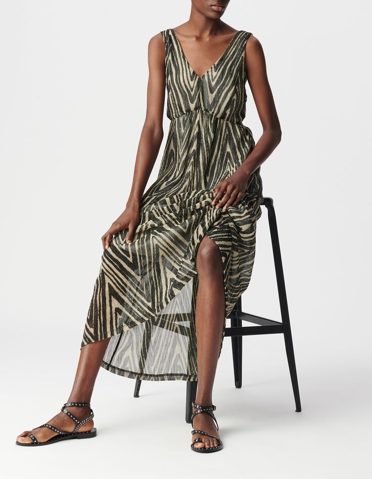 Robe longue noire motif chevrons dor&eacute;s Femme-5