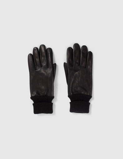 Schwarze Herrenlederhandschuhe mit Rippb&uuml;ndchen - IKKS