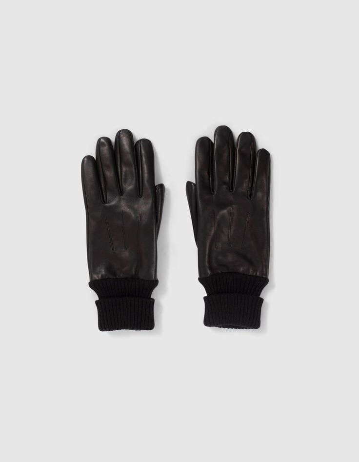 Schwarze Herrenlederhandschuhe mit Rippb&uuml;ndchen-1