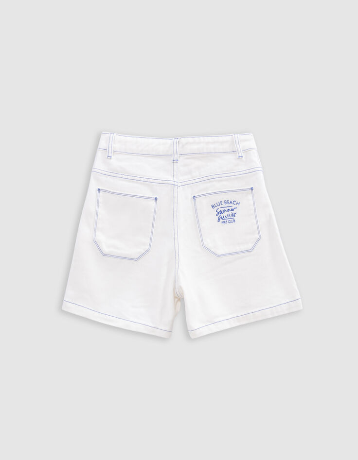 Short en jean blanc surpiqûres bleues fille-6