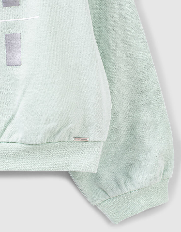 Girls’ mint sweatshirt with textured flocked letters-5