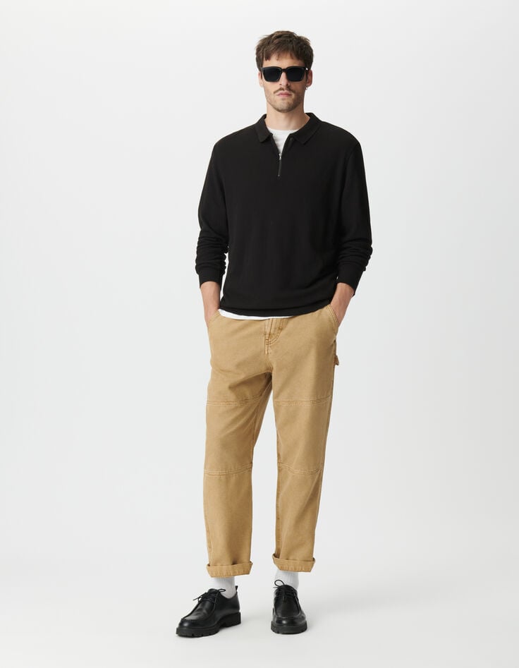 Schwarzes Herrenpoloshirt lange Ärmel Piqué-Strick-4 Schwarzes Herrenpoloshirt lange Ärmel Piqué-Strick-4