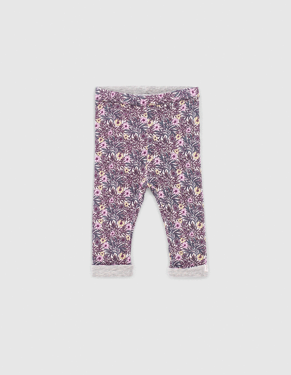 Leggings réversible imprimé végétal et gris