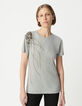 Tee-shirt gris décor perles métallisées épaule Femme-2