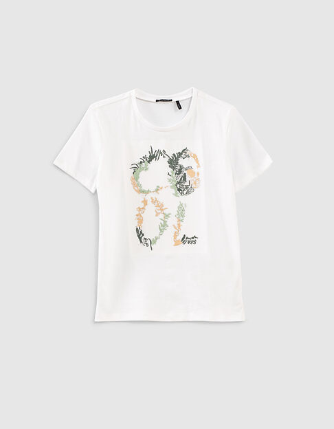 Weißes Jungen-T-Shirt mit gesticktem Skull, Bio 
