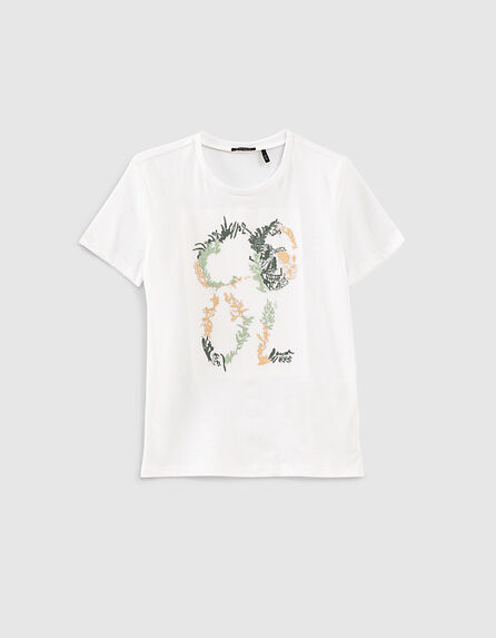 Boys’ white organic T-shirt with embroidered skull