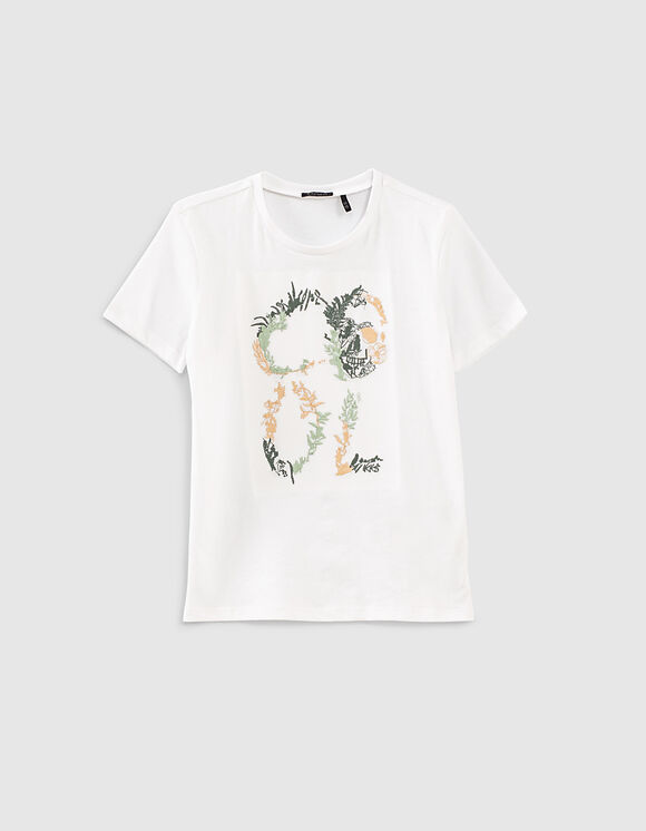 Boys’ white organic T-shirt with embroidered skull