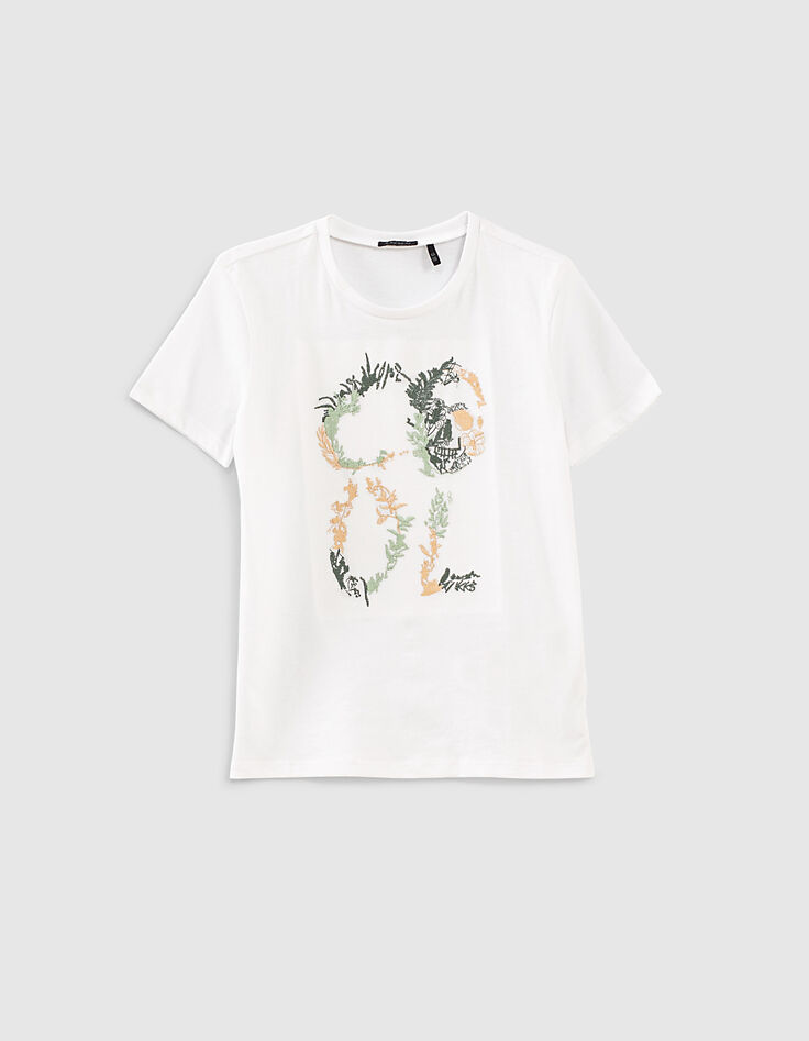 Weißes Jungen-T-Shirt mit gesticktem Skull, Bio -1 Weißes Jungen-T-Shirt mit gesticktem Skull, Bio -1