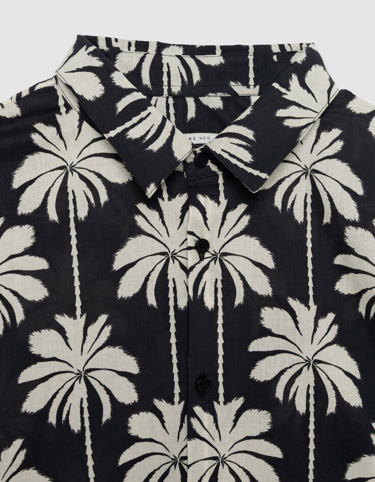 Chemise slim noire coton bio imprim&eacute; palmiers Homme-7