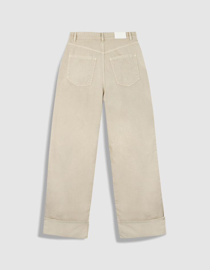 Mujer vaqueros beige de talle alto y pierna ancha-7