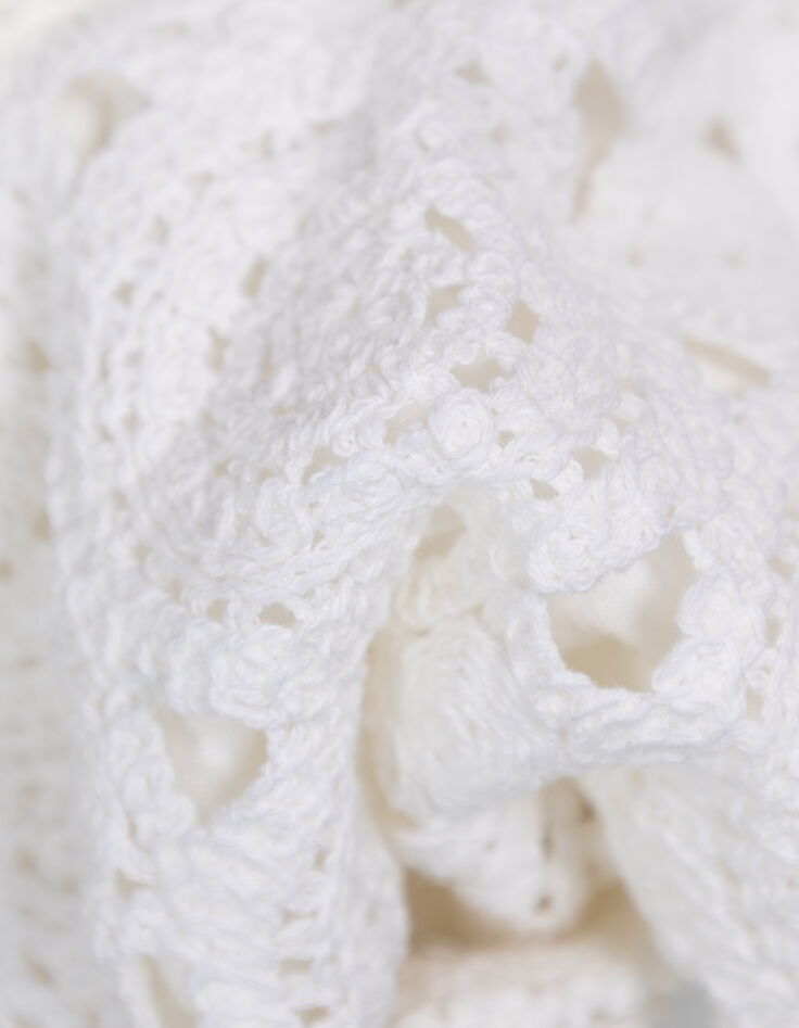 Top manches courtes blanc col polo crochet ajouré fille-9 Top manches courtes blanc col polo crochet ajouré fille-9