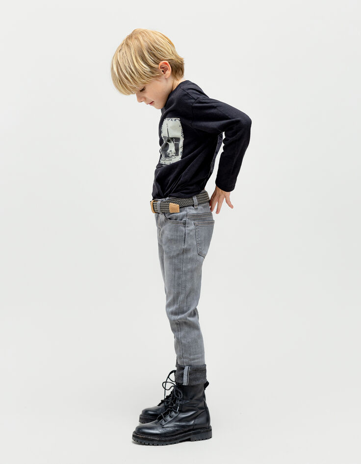 Boys’ grey SLIM jeans with woven belt-3