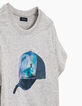Boys' medium grey marl lenticular cap T-shirt -3