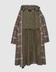 Women&rsquo;s khaki check long trench coat with detachable hood-8