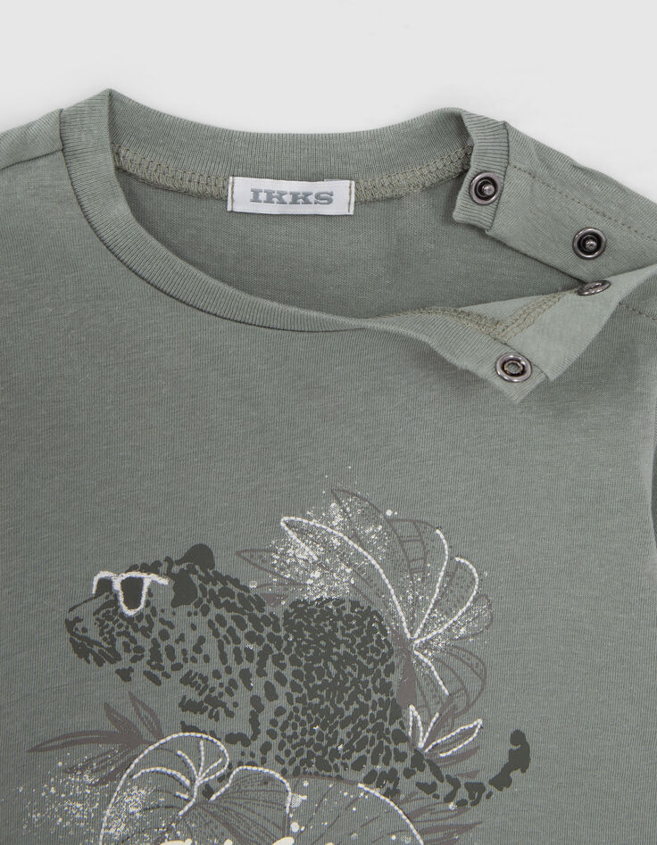 Conjunto camiseta caqui y bermudas color crudo bebé niño-2