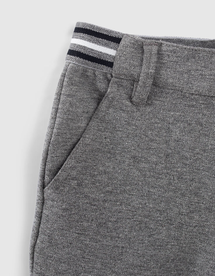 Middengrijze tricot broek gestreepte taille jongens -4