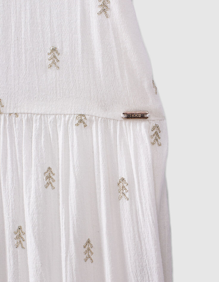 Robe longue blanc cassé brodé fils lurex fille-5
