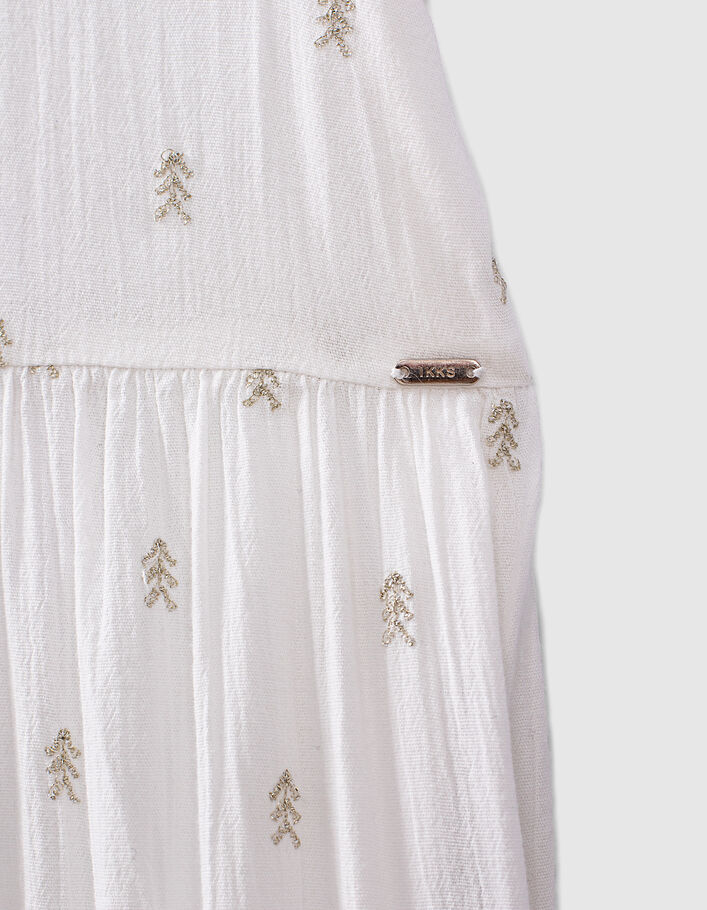 Girls’ off-white lurex thread embroidered long dress - IKKS