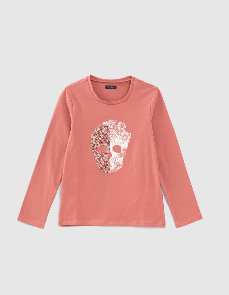 Camiseta rosa palo algod&oacute;n ecol&oacute;gico calavera ni&ntilde;a-1