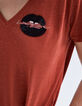 Damen-T-Shirt mit Glitzermund und Stickerei-4