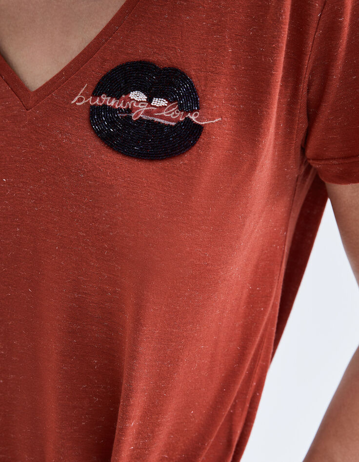 Damen-T-Shirt mit Glitzermund und Stickerei-4