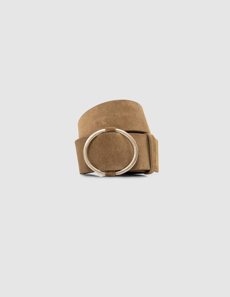Damesriem met ovale gesp in beige suèdeleer-1