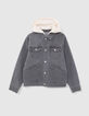 Boys&rsquo; grey waterless denim jacket with detachable hood-1