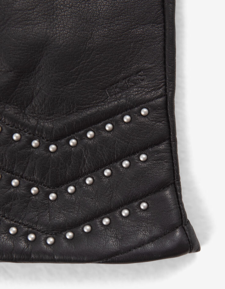 Women’s black leather gloves with studded chevrons-4