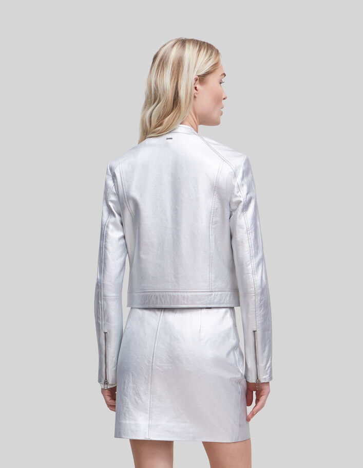 Women’s silver leather zipped jacket - IKKS